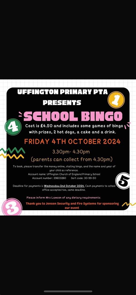 Bingo after school, Uffington Church of England Primary School ...
