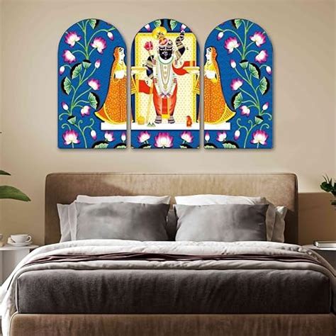 Livin'luxe Shrinathji Pichwai Arch Shape Set of 3 MDF Framed Art Print ...