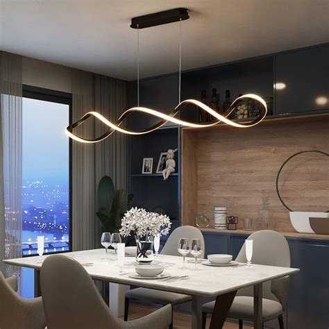 LED Pendant Lamp Dining Table Pendant Lamp Black Adjustable Chandelier ...