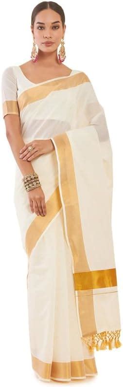 Off White Cotton Kasavu Saree With Zari Woven Borders : Amazon.in: Fashion