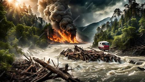 Natural disasters earthquakes forest fires floods tsunami | Premium AI ...