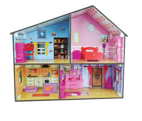 Mini Doll House for Kids - Wooden Dolls play set with Furniture