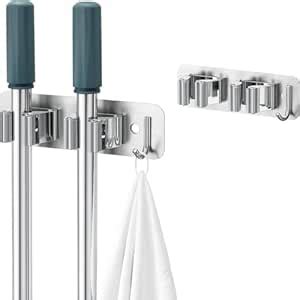 Heinriched Wall Mounted Broom and Mop Organizer, 2 Slots with 3 Hooks ...