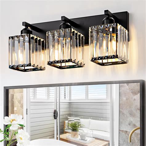 Aixialin Black Bathroom Vanity Light 3 Lights, Crystal Bathroom Wall ...