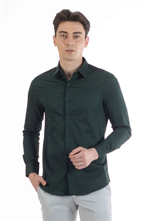 Shop Green Premium Satin Stretch Shirt Online