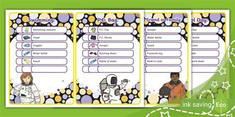 Outing Checklists - Space Theme