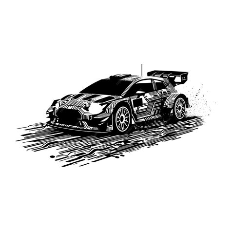 Rally car silhouette in cyberpunk black and white illustration ...