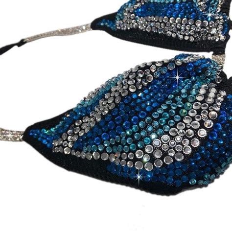 Buy Black with Blue Crystal Bikini Figure Physique Competition Suit ...