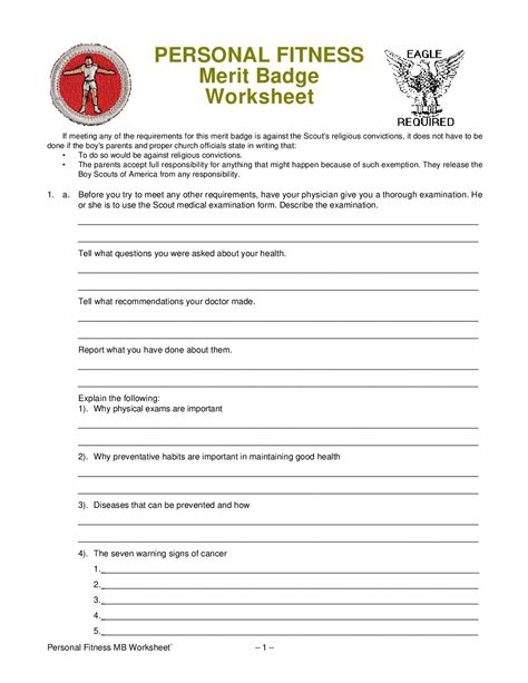 PERSONAL FITNESS Merit Badge Worksheet | Lecture notes Physical ...