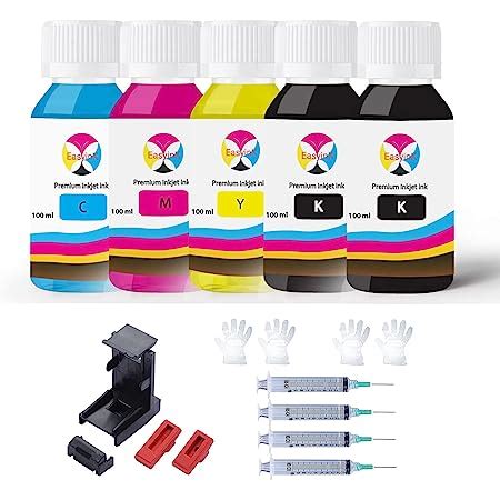 Easyink CMYKK High Yield Inkjet Cartridge Refill Ink Kit with Suction ...