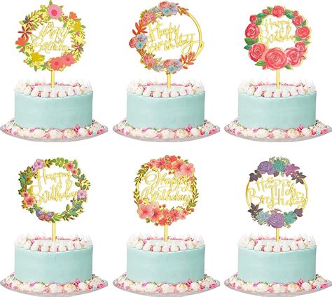 Buy Ocmoiy 6 Pack Happy Birthday Cake Toppers Shiny Gold Acrylic ...