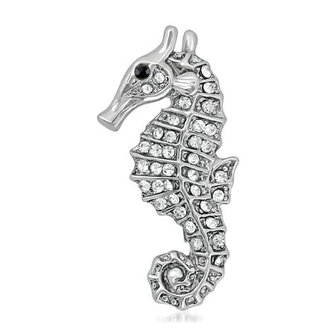 Mahi Rhodium Plated Gleaming Crystal Sea Horse Unisex Lapel Pin ...