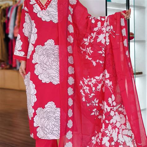 PINK IKAT PRINT COTTON SUIT WITH DISIGNER PANT – RajsiPoshak