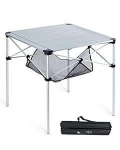 iClimb Lightweight Stable Aluminum Folding Square Table 4 People Roll ...