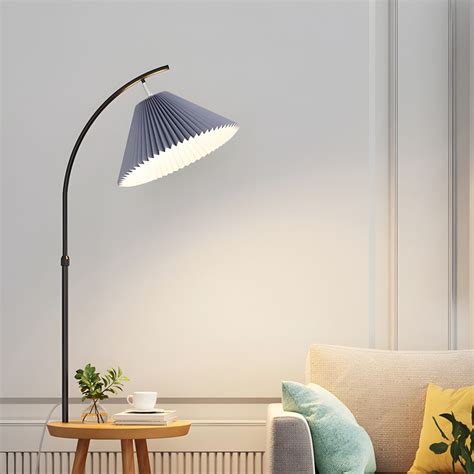 Nordic Colorful Floor Lamp Burlap Shade Floor Light with Wood Table for ...