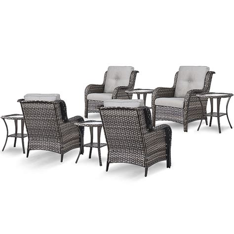 Rilyson Curved handrail Set of 4 Wicker Brown Steel Frame Stationary ...