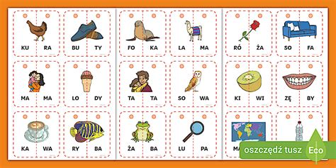 Czytanie sylabowe | Sylaby do druku | Wyrazy dwusylabowe