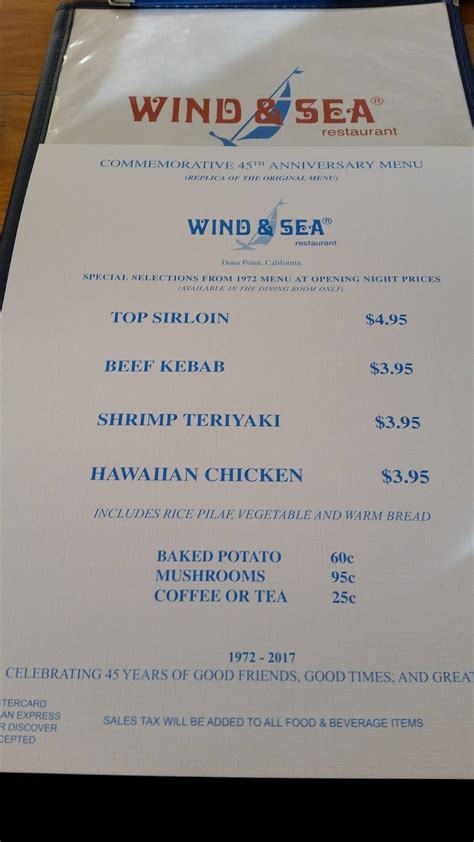 Menu at Wind & Sea Restaurant, Dana Point
