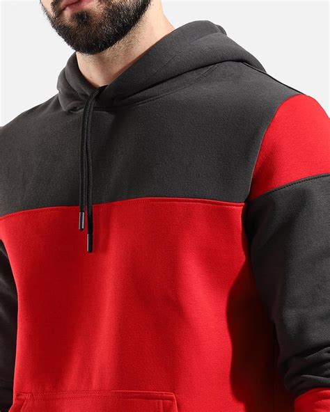 Buy Men's Red and Black Color Block Hoodie for Men Red Online at Bewakoof