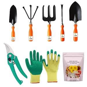 GROW DELIGHT Gardening Tools Kit-8 Pcs (Fork, Cultivator, Big Trowel ...