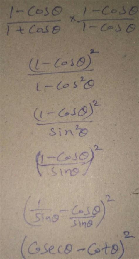 prove that 1 minus cos theta by 1 + cos theta is equals to cosec theta ...