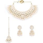 ZAVERI PEARLS Gold Tone Kundan Choker Necklace Earring Maangtikka ...