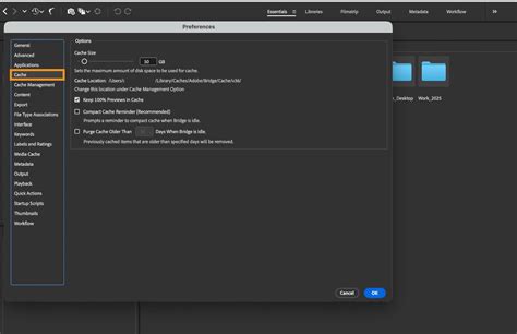 Set cache preferences