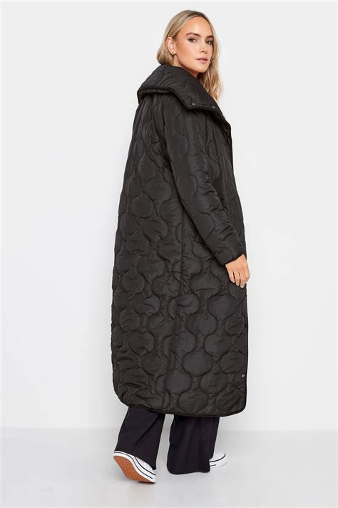 LTS Tall Black Funnel Neck Quilted Coat | Long Tall Sally