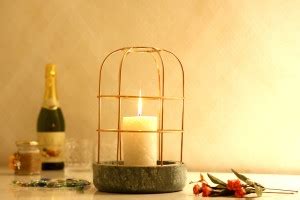 Posh n Plush Tea Candle Big Green Marble Base with Copper Metal Mesh ...