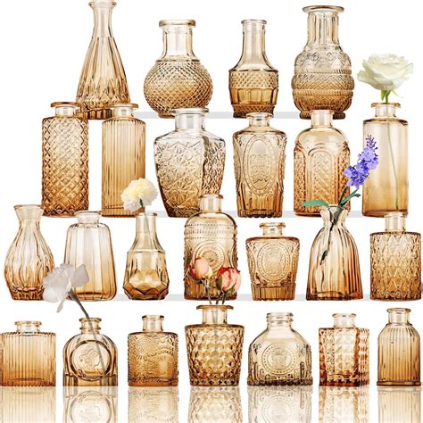 Amazon.com: CUCUMI 24pcs Glass Bud Vase Set in Bulk, Amber Relief Vase ...