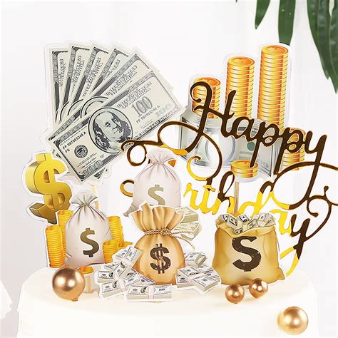 Buy 10PCS Happy Birthday Cake Topper, Dollar Bill Dollar Sign Cupcake ...