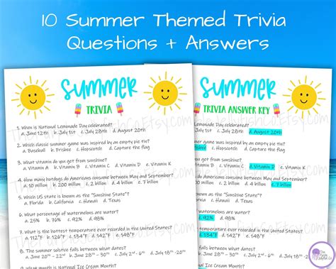 Summer Trivia Game, Printable Trivia Questions for Teens Adults Seniors ...