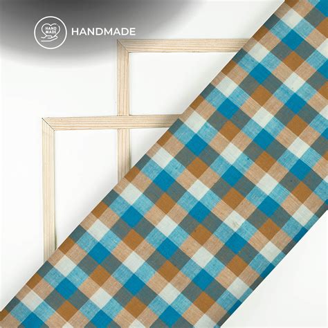 Trendy White And Blue Checked Handloom Cotton Fabric – Fabcurate
