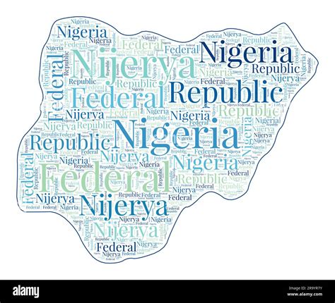 Nigeria shape filled with country name in many languages. Nigeria map ...