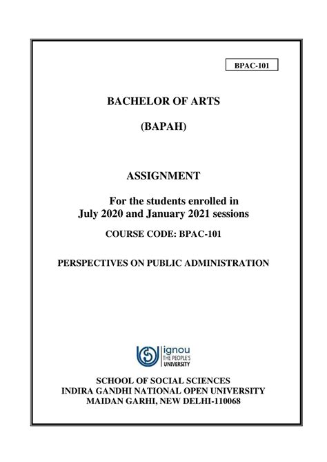 BPAC-101 Assignments 2020-21 (English) - BACHELOR OF ARTS (BAPAH ...