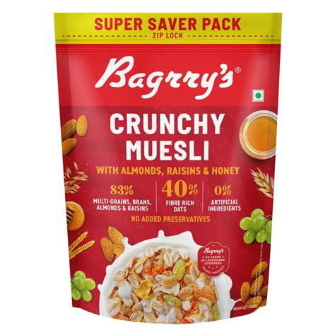 Bagrry's Crunchy Muesli - Almonds, Raisins & Honey | High in Fibre, Protein