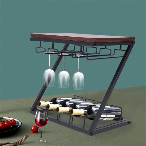 Miumaeov Z Shaped Tabletop Wine Rack with Glass Holder Countertop Wine ...