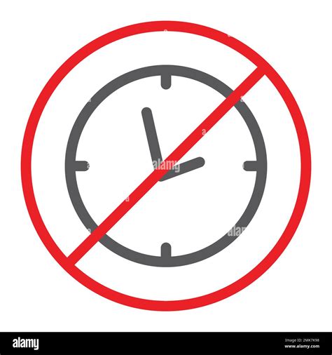 No clock line icon, prohibited and ban, no time sign, vector graphics ...