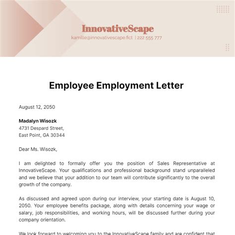 Free Employee Employment Letter Template to Edit Online