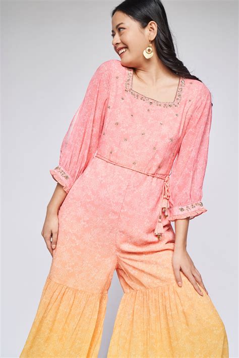 Buy Pink Floral Fit & Flare Jump Suit Online for Women from AND India ...