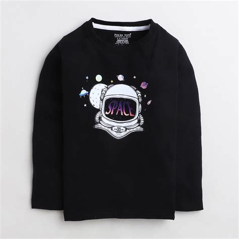Polka Tots Full Sleeves Astronaut Print Tee - Black – PolkaTots.in