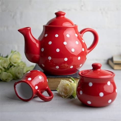 Buy Handmade Red and White Polka Dot Large Ceramic 1,7l/60oz/4-6 Cup ...