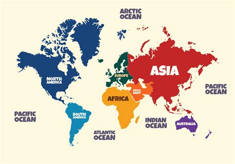 Simple Colorful World Map Continents And Oceans 16839355 Vector Art at ...