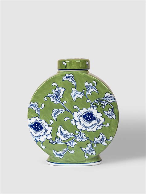 Ceramic Jar Green Base With Blue & White Flowers (S) – NEERJA ...
