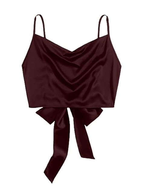 Aahwan Solid Wine Tie Back Satin Crop Cami Top for Women's & Girls'(219 ...