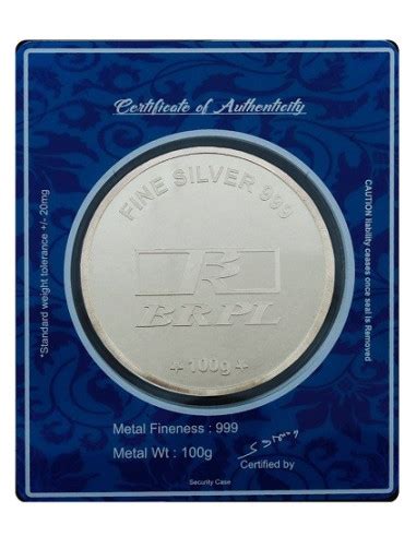 BRPL Bangalore Refinery Silver Coin Of Ram Darbar 100 Grams in 999 ...