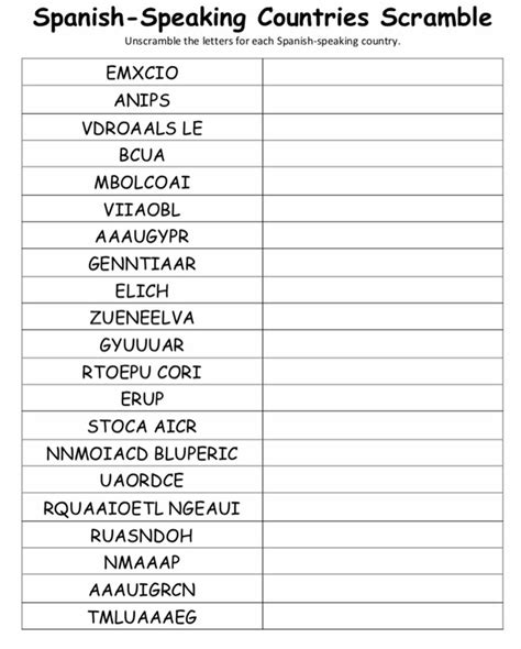 Word Scramble Spanish Speaking Countries - Letter Words Unleashed ...