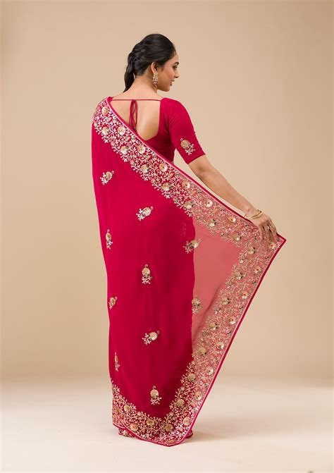 Buy Maroon Sequins Georgette Saree - Koskii