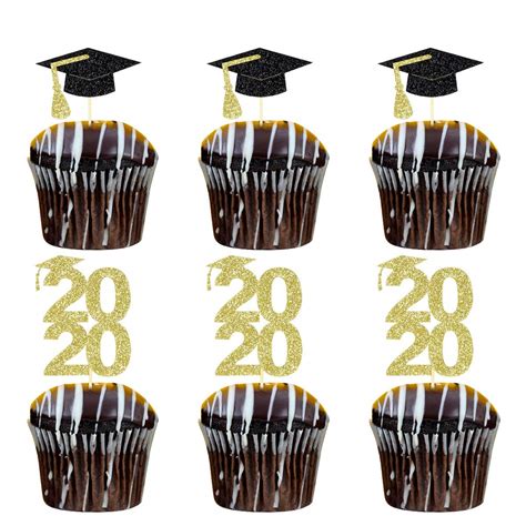 Buy 24Pcs Glittery 2020 Graduation Cap Graduation Cupcake Toppers ...