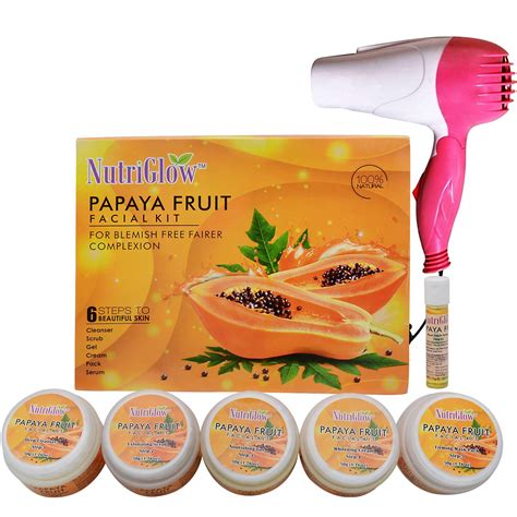 NutriGlow Papaya Fruit Facial Kit +Hair Dryer(Pink)/ Replenishes Dull ...